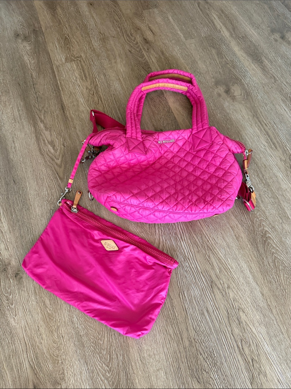 MZ WALLACE Medium Sutton Hot Pink Quilted Nylon Tote - Picture 13 of 13